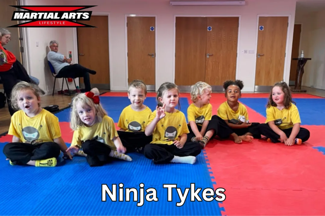 Ninja Tykes students seated together on the North Petherton training mat